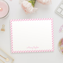 Pink Gingham Muster personalisiert Stationery Mitteilungskarte