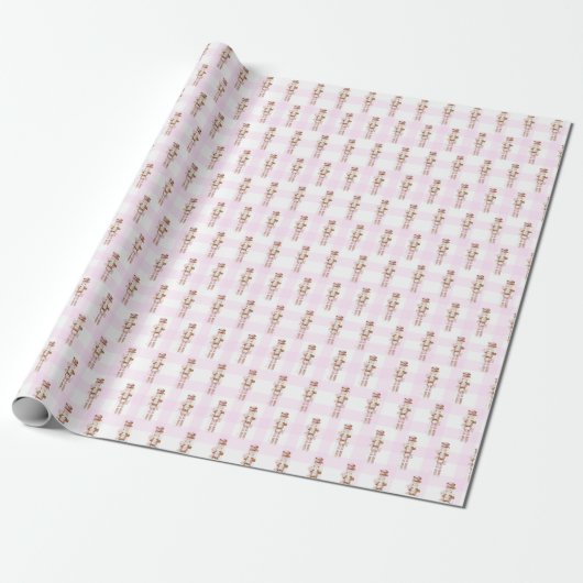 Pink Gingham Nutcracker Ballet Weihnachten Geschenkpapier (Ungerollt)