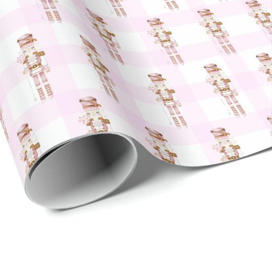 Pink Gingham Nutcracker Ballet Weihnachten Geschenkpapier (Rolleneckpunkt)
