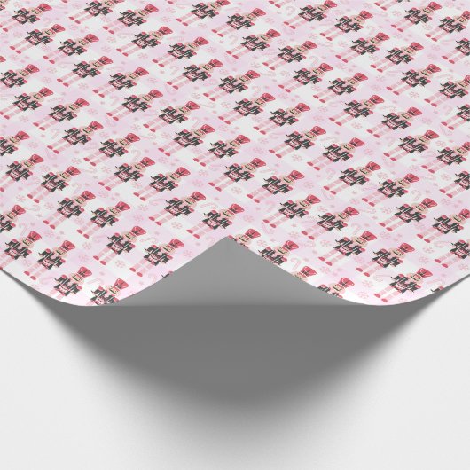 Pink Gingham Nutcracker Ballet Weihnachten Geschenkpapier (Ecke)