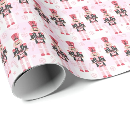 Pink Gingham Nutcracker Ballet Weihnachten Geschenkpapier (Rolleneckpunkt)