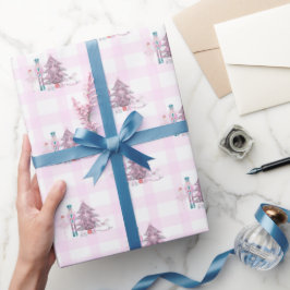Pink Gingham Nutcracker Weihnachtswrapping Papier Geschenkpapier
