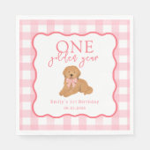 Pink Gingham One Golden Year Doodle Puppy Serviette (Vorderseite)