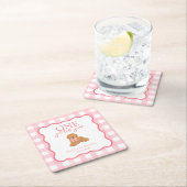 Pink Gingham One Golden Year Girls First Birthday Rechteckiger Pappuntersetzer (Vor Ort)