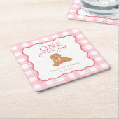 Pink Gingham One Golden Year Girls First Birthday Rechteckiger Pappuntersetzer (angewinkelt)