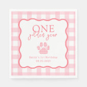 Pink Gingham One Golden Year Girls First Birthday Serviette (Vorderseite)