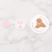 Pink Gingham One Golden Year Puppy Birthday Table Konfetti (Rückseiten)