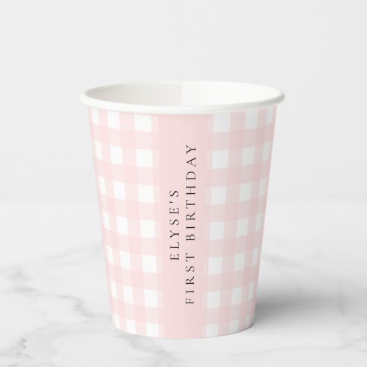 Pink Gingham Paper Cup Pappbecher (Links)