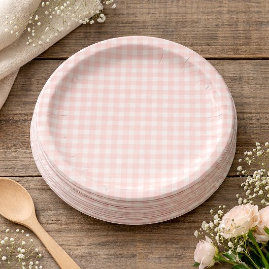 Pink Gingham Paper Plates Pappteller