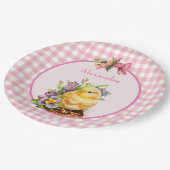 Pink Gingham Pappteller (Schrägansicht)