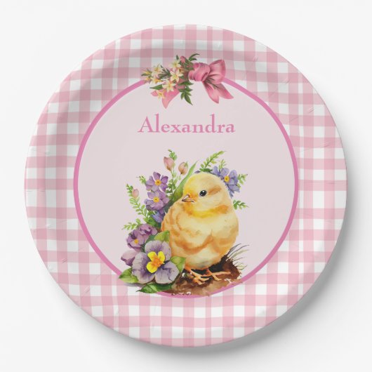 Pink Gingham Pappteller (Vorderseite)