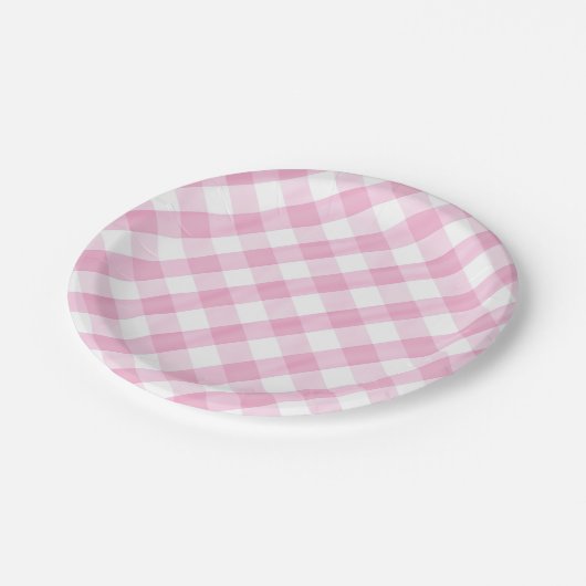 Pink Gingham Pappteller (Schrägansicht)
