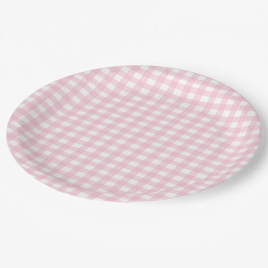 Pink Gingham Pappteller (Schrägansicht)