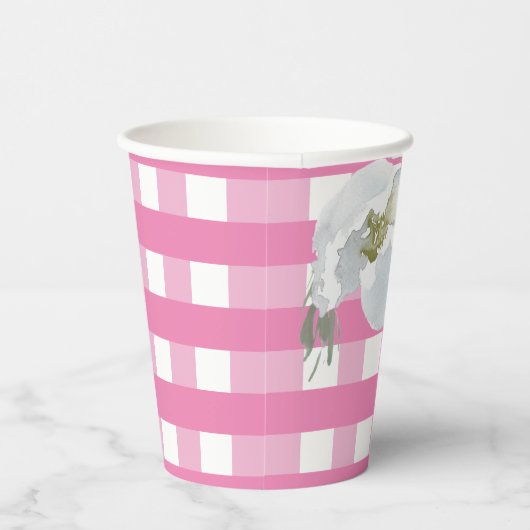 Pink Gingham Party Tableware Wasserfarbe Blume Pappbecher (Rechts)