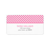 Pink Gingham Pattern Adressaufkleber (Vorne)