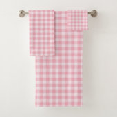 Pink Gingham Pattern Girly Check Plaid Checkered Badhandtuch Set (Insitu)