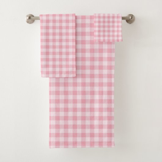 Pink Gingham Pattern Girly Check Plaid Checkered Badhandtuch Set (Insitu)
