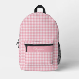 Pink Gingham Pattern Girly Checkered Plaid Name Bedruckter Rucksack