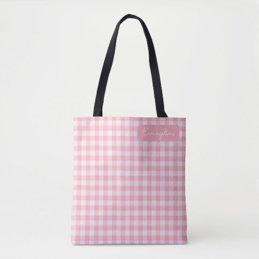 Pink Gingham Pattern Girly Checkered Plaid Name Tasche (Vorderseite)