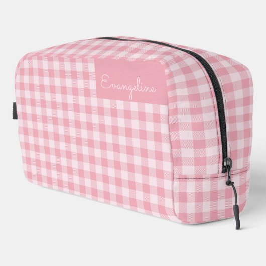 Pink Gingham Pattern Girly Checkered Plaid Name Waschbeutel (Rechte Ecke)