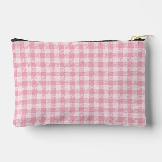 Pink Gingham Pattern Girly Checkered Plaid Name Zubehörtasche (Rückseite)