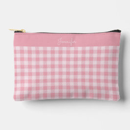 Pink Gingham Pattern Girly Checkered Plaid Name Zubehörtasche