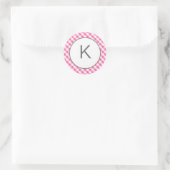 Pink Gingham Pattern Monogram Stickers (Tasche)