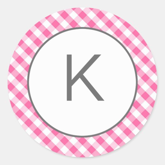 Pink Gingham Pattern Monogram Stickers (Vorderseite)