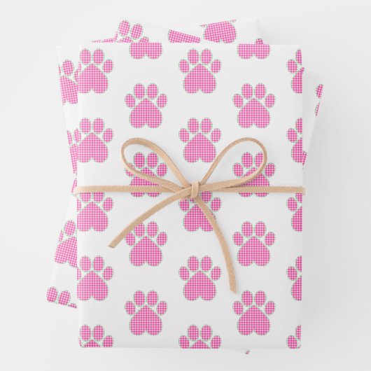 Pink Gingham Paw Print Wrapping Paper Geschenkpapier Set (Beispiel)