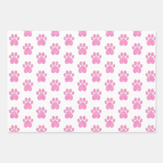 Pink Gingham Paw Print Wrapping Paper Geschenkpapier Set (Vorderseite)
