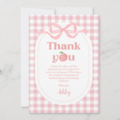 Pink Gingham Peach Erster Geburtstag Dankeskarte (Vorderseite)