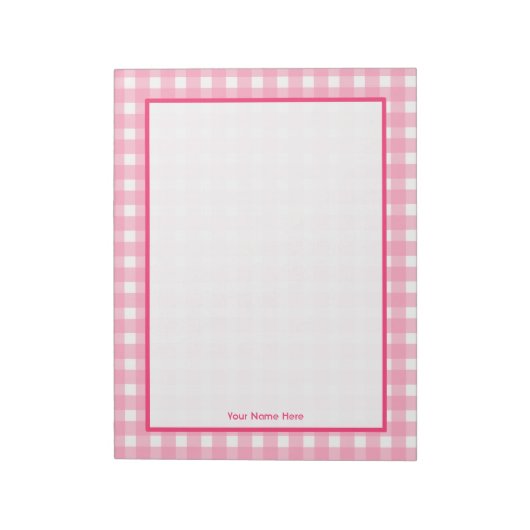 Pink Gingham Personalisiert Notepad Notizblock (Rotiert)