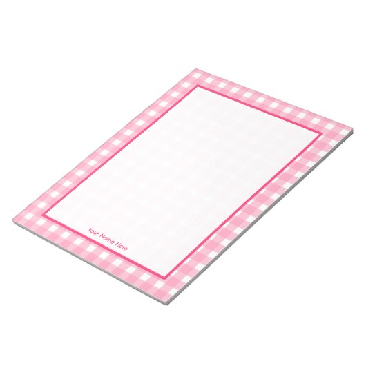 Pink Gingham Personalisiert Notepad Notizblock (angewinkelt)