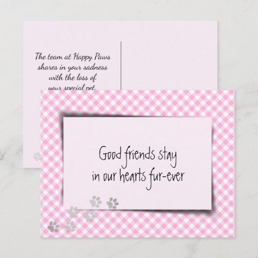 Pink Gingham Pet Loss aus der Tiermedizin Postkarte (Vorne/Hinten)