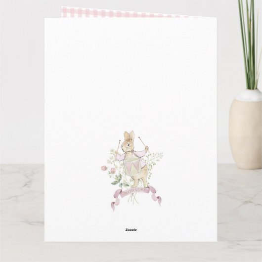 Pink Gingham Peter die Rabbit Monogram Baby Dusche Dankeskarte (Rückseite)