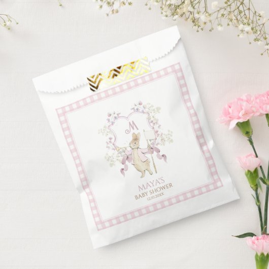 Pink Gingham Peter die Rabbit Monogram Baby Dusche Geschenktütchen (Versiegelt)