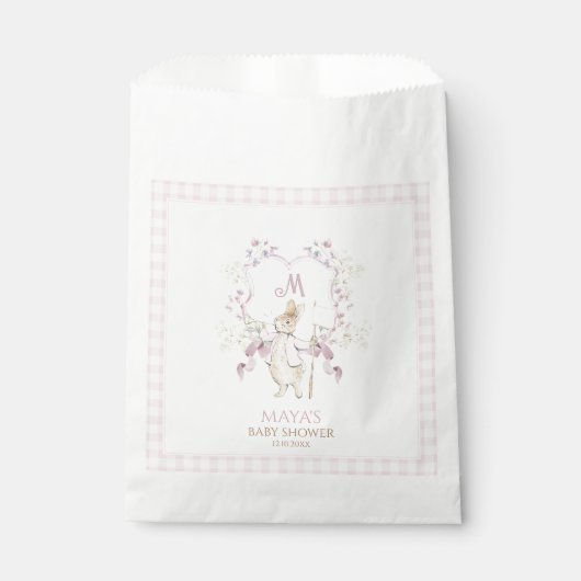 Pink Gingham Peter die Rabbit Monogram Baby Dusche Geschenktütchen (Vorderseite)