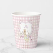 Pink Gingham Peter die Rabbit Monogram Baby Dusche Pappbecher (Vorderseite)
