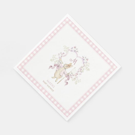 Pink Gingham Peter die Rabbit Monogram Baby Dusche Serviette (Ecke)