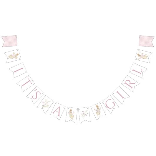 Pink Gingham Peter die Rabbit Monogram Baby Dusche Wimpelkette (Alle)