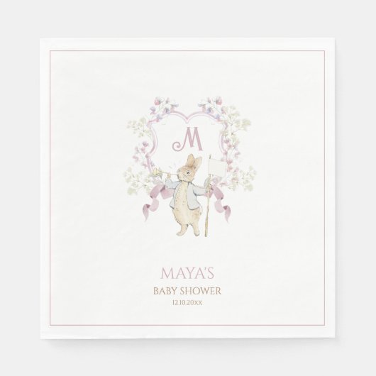 Pink Gingham Peter die Rabbit Wappen Baby Dusche Serviette (Vorderseite)