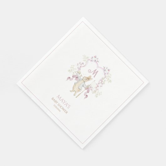 Pink Gingham Peter die Rabbit Wappen Baby Dusche Serviette (Ecke)