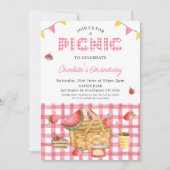 Pink Gingham Picnic Basket Picnic Geburtstag Einladung (Vorderseite)