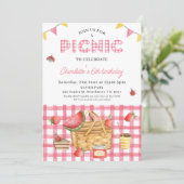 Pink Gingham Picnic Basket Picnic Geburtstag Einladung (Stehend Vorderseite)