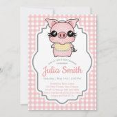 Pink Gingham Piggy Baby Dusche Einladung (Vorderseite)