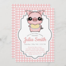 Pink Gingham Piggy Baby Dusche Einladung