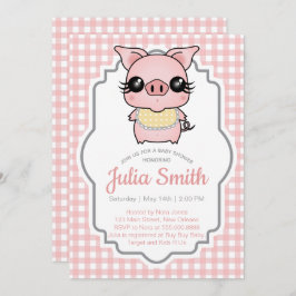 Pink Gingham Piggy Baby Dusche Einladung