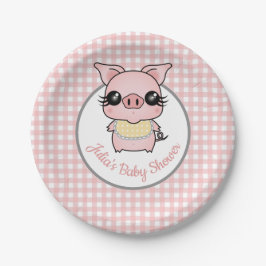 Pink Gingham Piggy Baby Dusche Pappteller