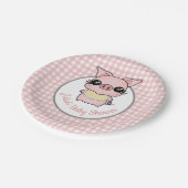 Pink Gingham Piggy Baby Dusche Pappteller (Schrägansicht)