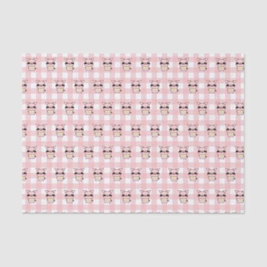 Pink Gingham Piggy Seidenpapier (Vorderseite)